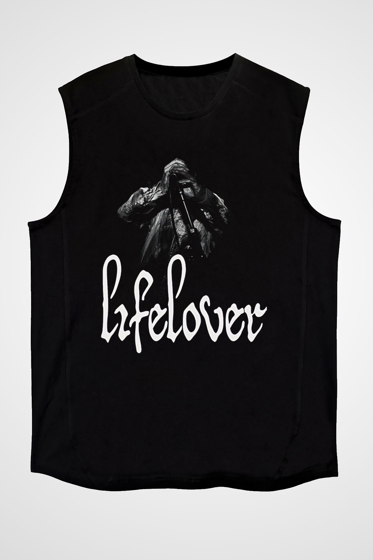 Lifelover Baskılı Unisex Siyah Kolsuz Tişört - Tshirt