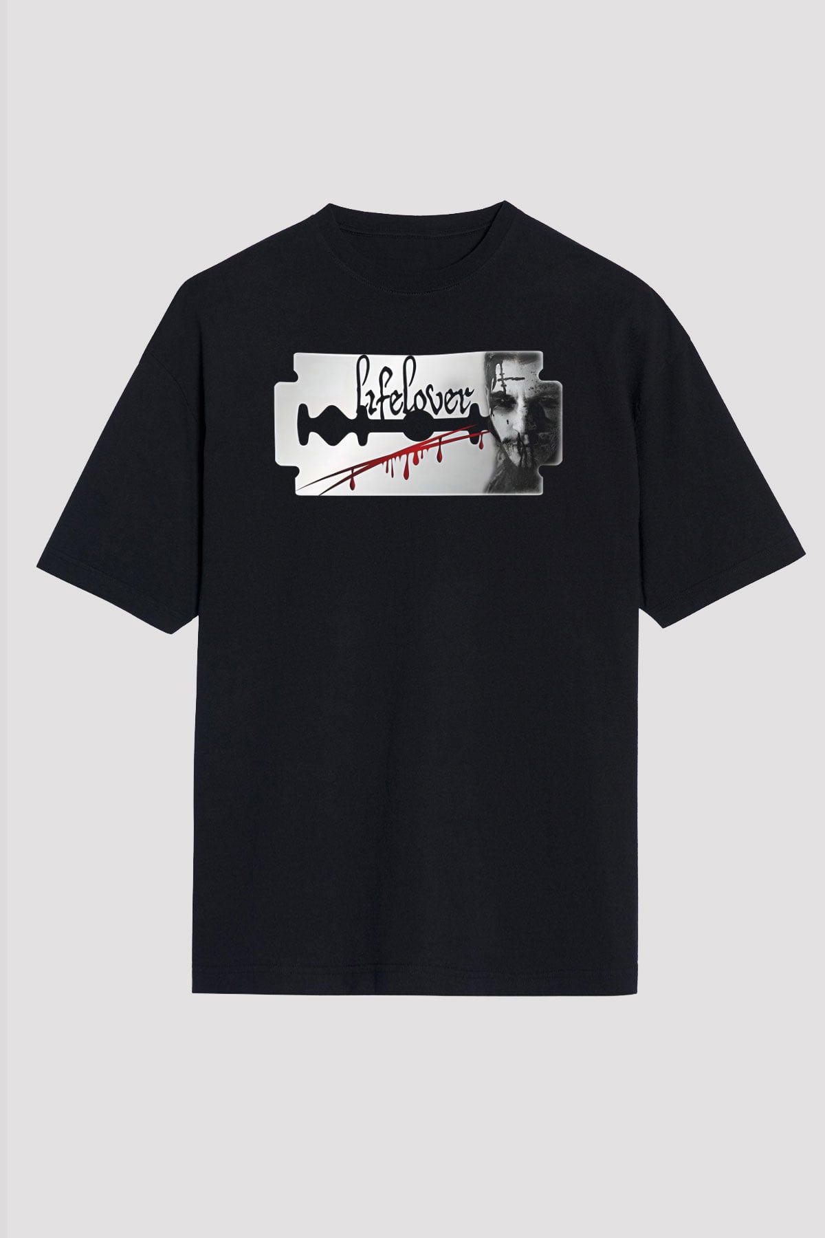 Lifelover Baskılı Unisex Siyah Oversize Tişört - Tshirt