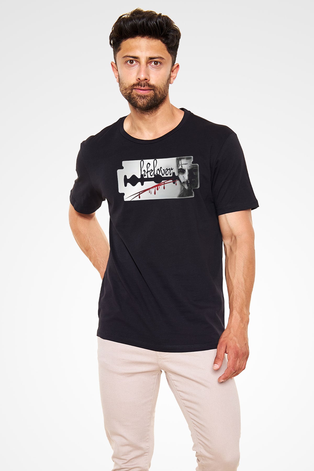 Lifelover Baskılı Unisex Siyah Tişört - Tshirt