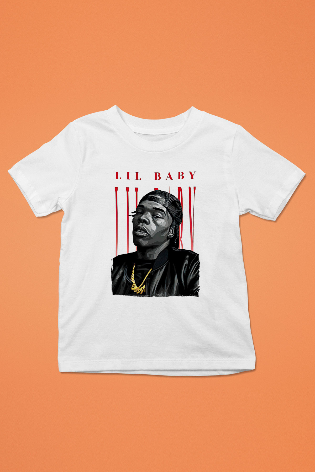 Lil Baby Baskılı Beyaz Unisex Beyaz Çocuk Tişört - Tshirt