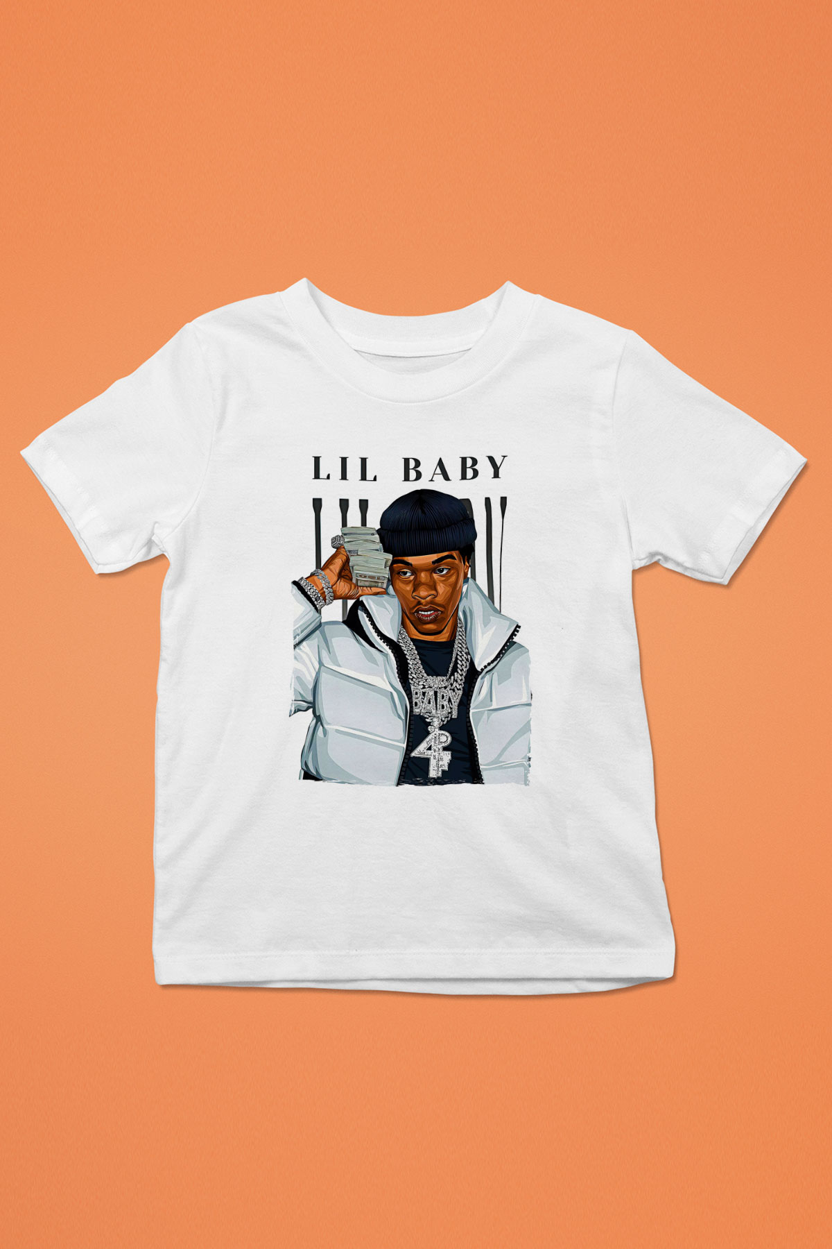 Lil Baby Baskılı Beyaz Unisex Beyaz Çocuk Tişört - Tshirt