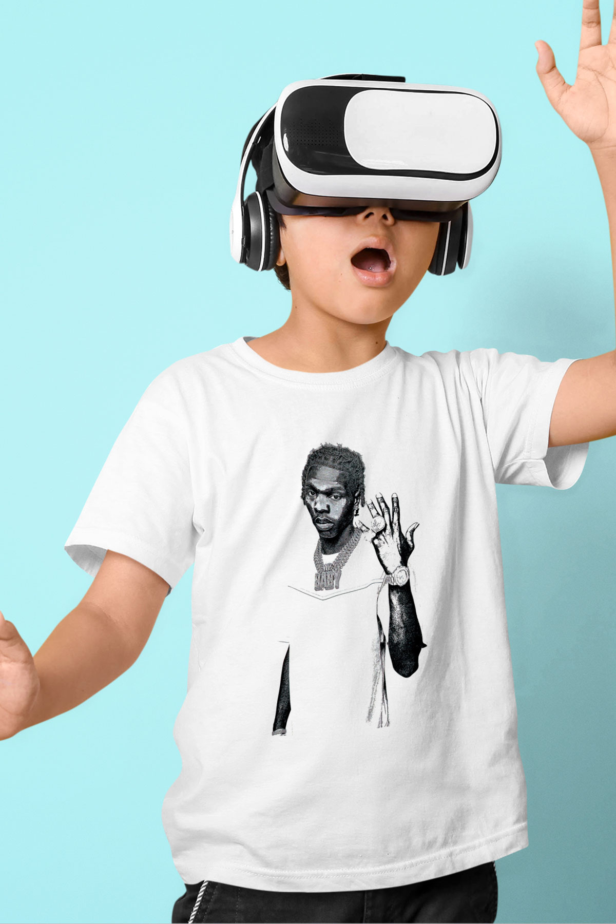 Lil Baby Baskılı Beyaz Unisex Beyaz Çocuk Tişört - Tshirt