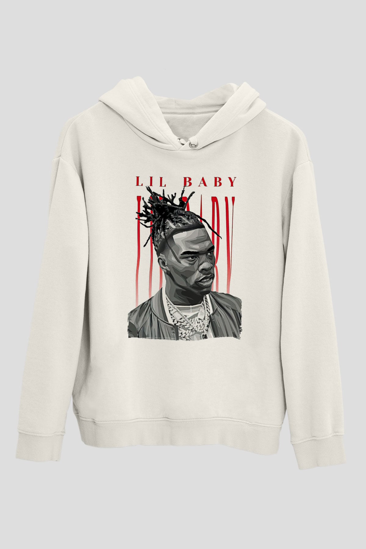 Lil Baby Baskılı Beyaz Unisex Kapüşonlu Sweatshirt