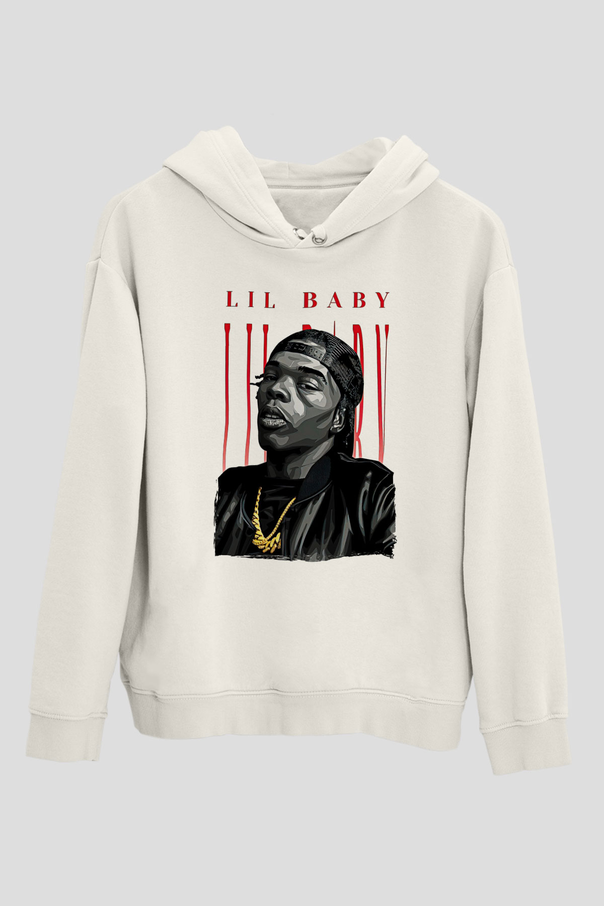 Lil Baby Baskılı Beyaz Unisex Kapüşonlu Sweatshirt