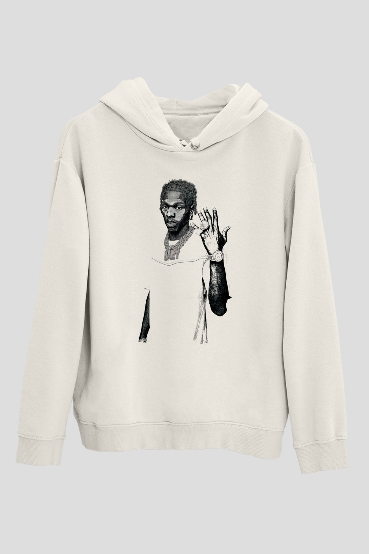 Lil Baby Baskılı Beyaz Unisex Kapüşonlu Sweatshirt