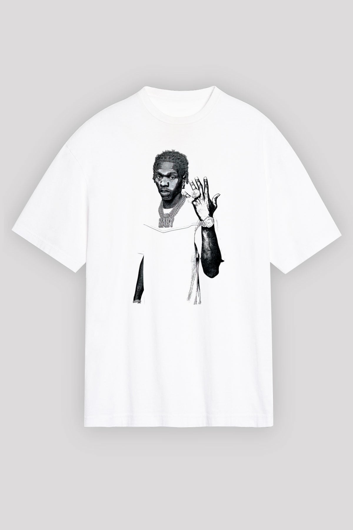 Lil Baby Baskılı Beyaz Unisex Oversize Tişört - Tshirt
