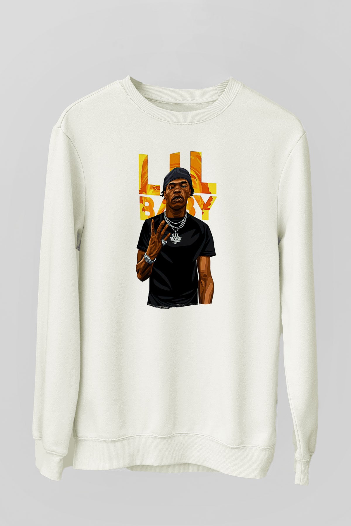 Lil Baby Baskılı Beyaz Unisex Sweatshirt