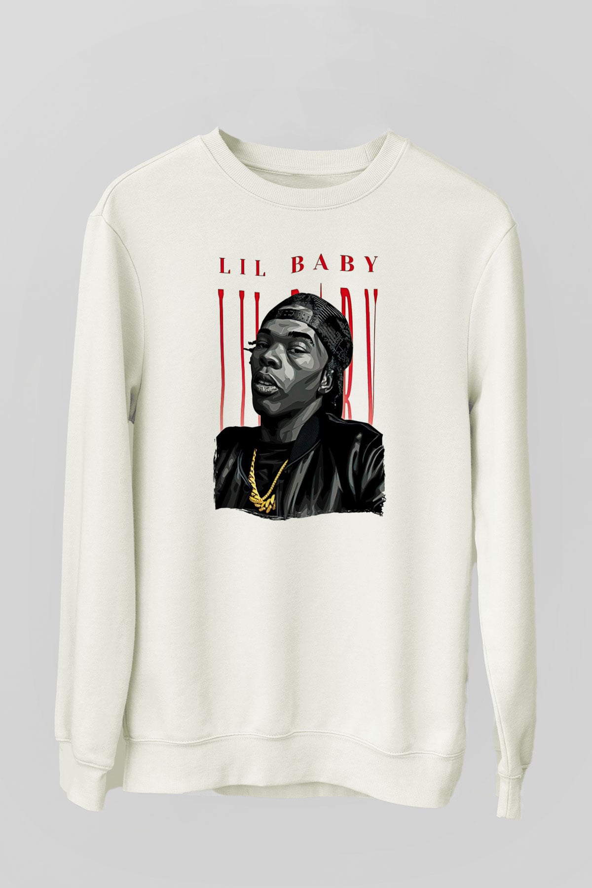Lil Baby Baskılı Beyaz Unisex Sweatshirt