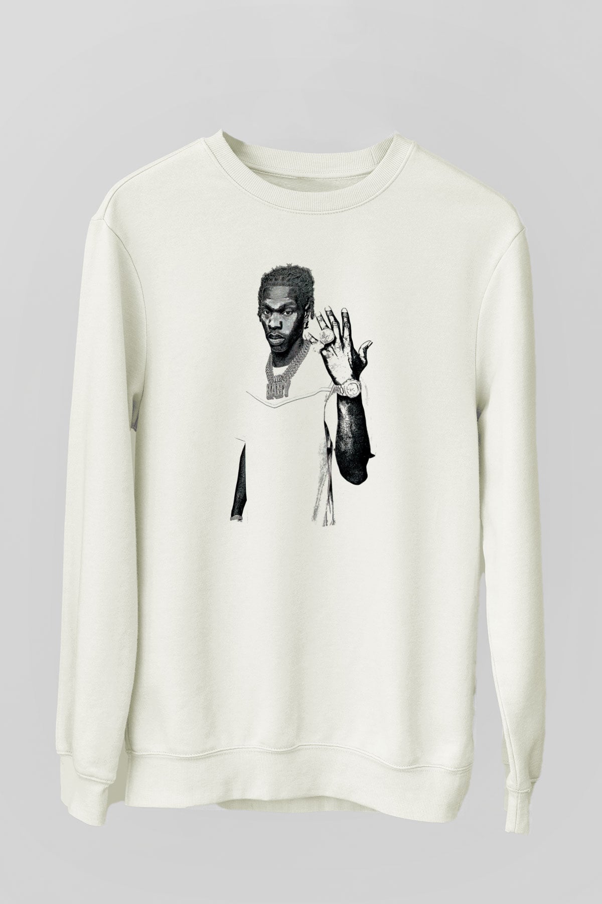 Lil Baby Baskılı Beyaz Unisex Sweatshirt