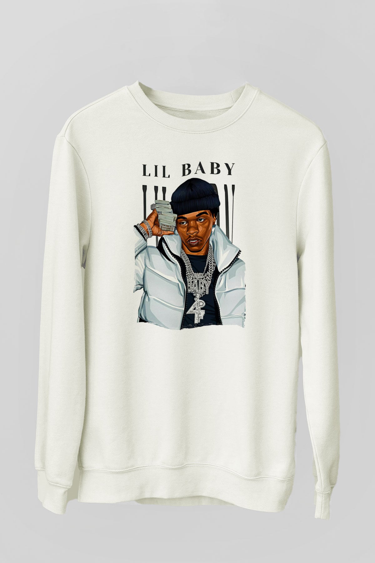 Lil Baby Baskılı Beyaz Unisex Sweatshirt