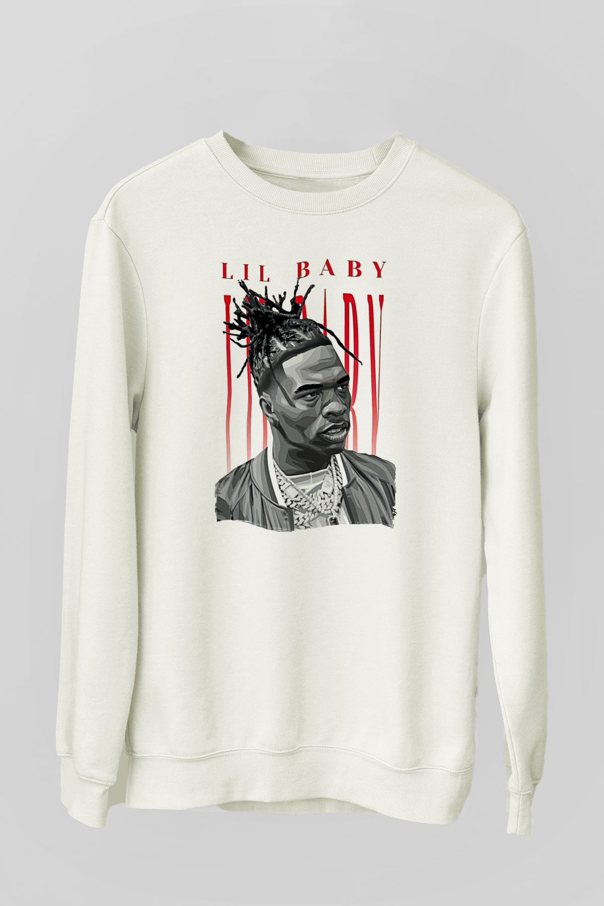 Lil Baby Baskılı Beyaz Unisex Sweatshirt