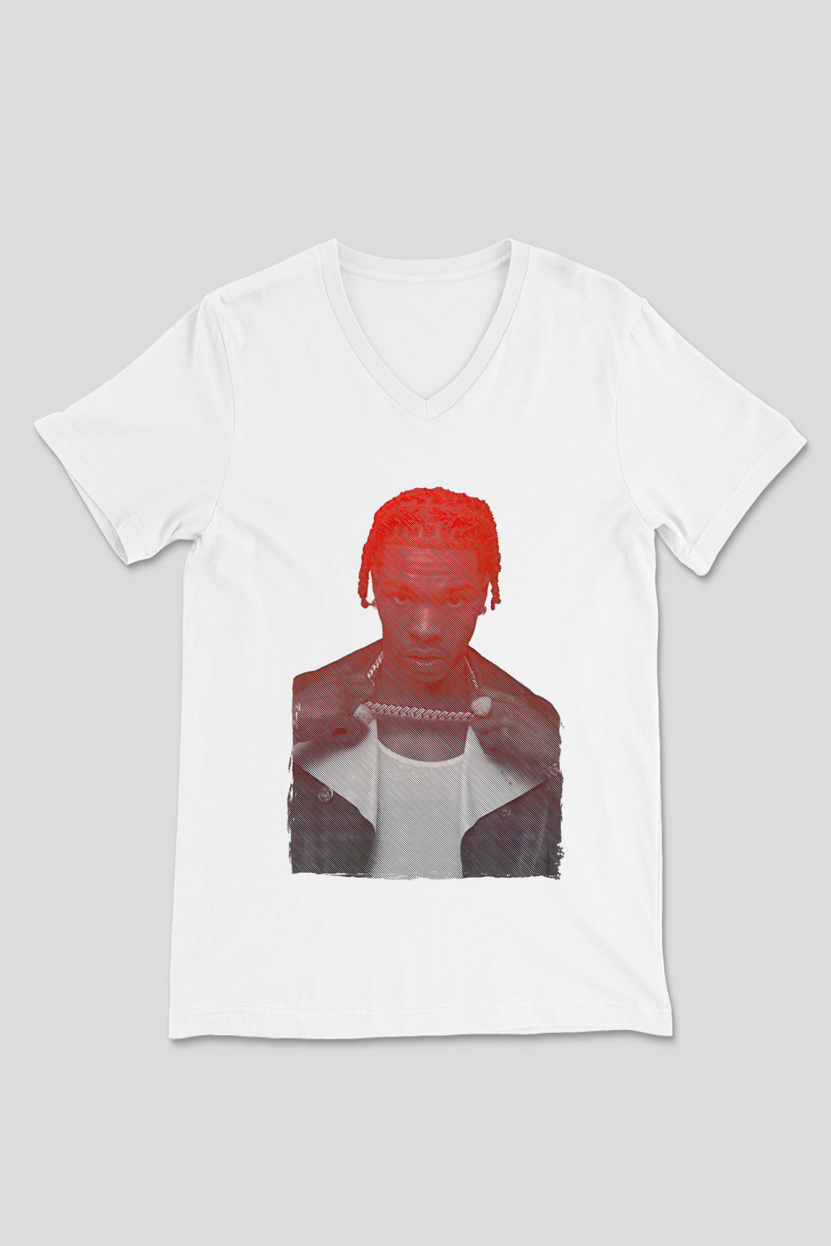 Lil Baby Baskılı Beyaz Unisex V Yaka Tişört - Tshirt