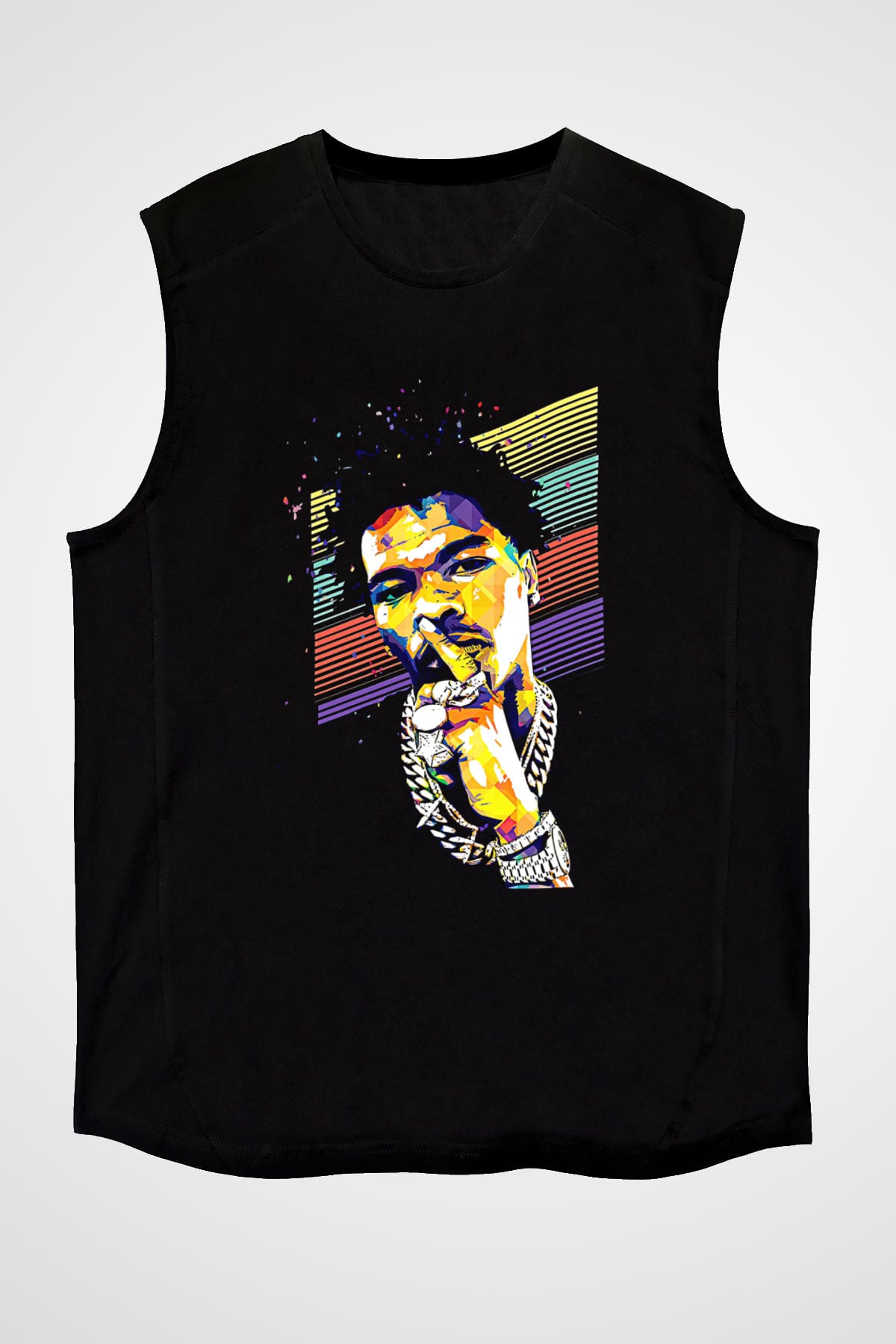 Lil Baby Baskılı Unisex Siyah Kolsuz Tişört - Tshirt