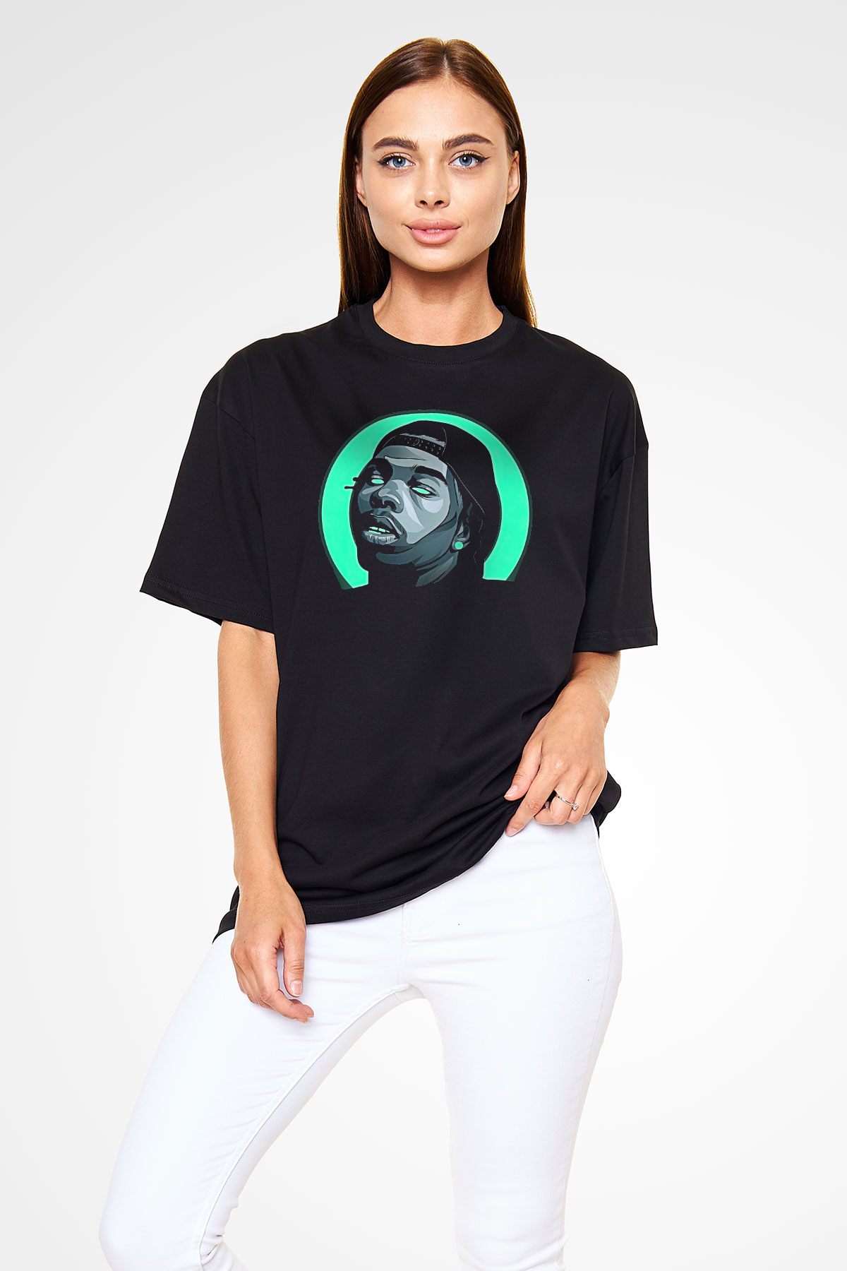 Lil Baby Baskılı Unisex Siyah Oversize Tişört - Tshirt