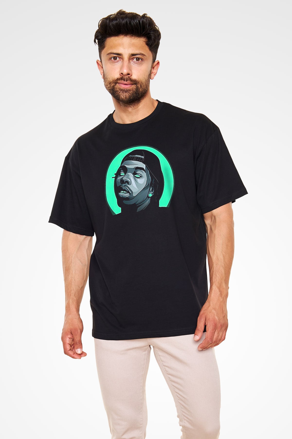 Lil Baby Baskılı Unisex Siyah Oversize Tişört - Tshirt