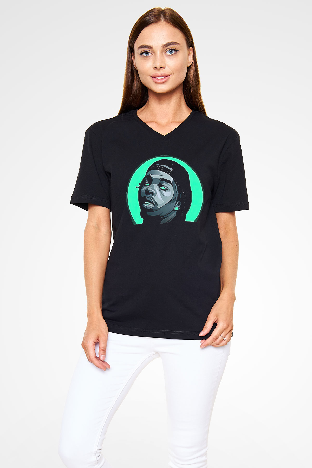 Lil Baby Baskılı Unisex Siyah V Yaka Tişört - Tshirt