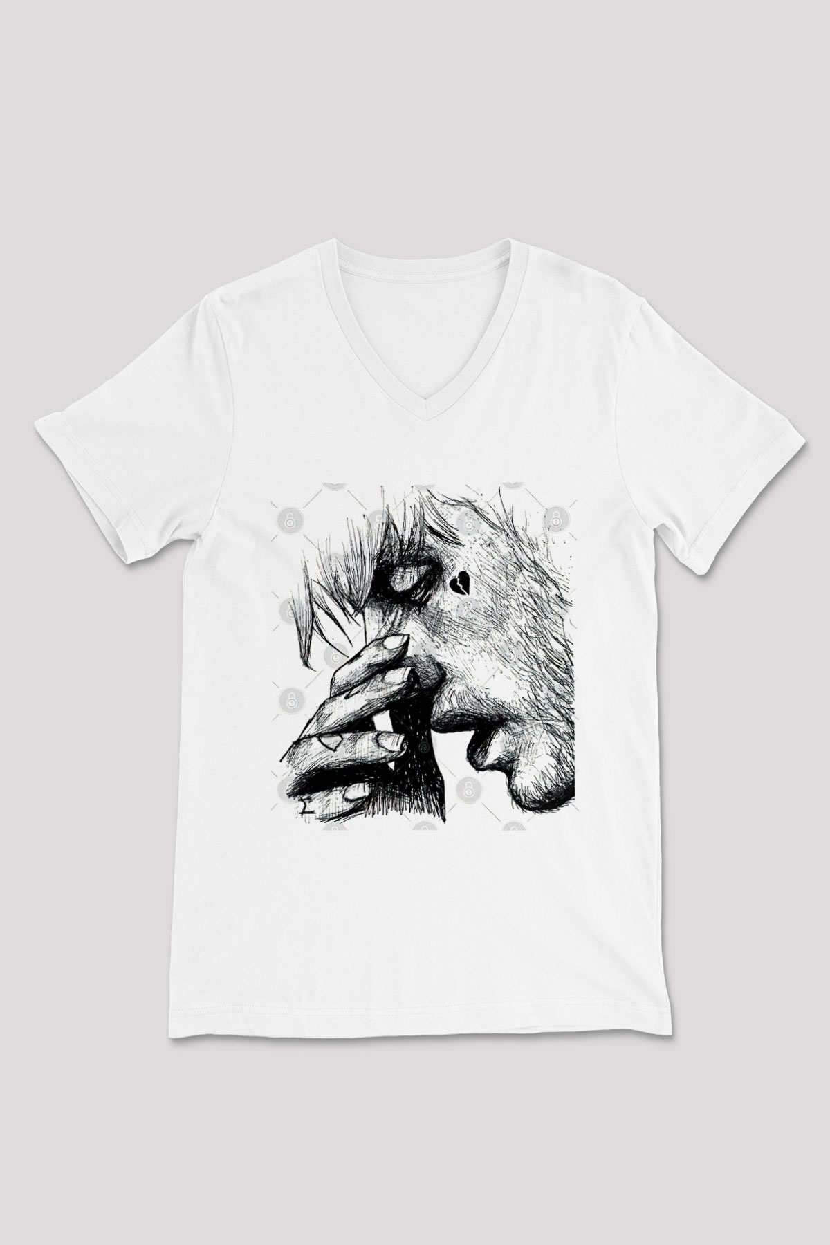 Lil Peep Baskılı Beyaz Unisex V Yaka Tişört - Tshirt