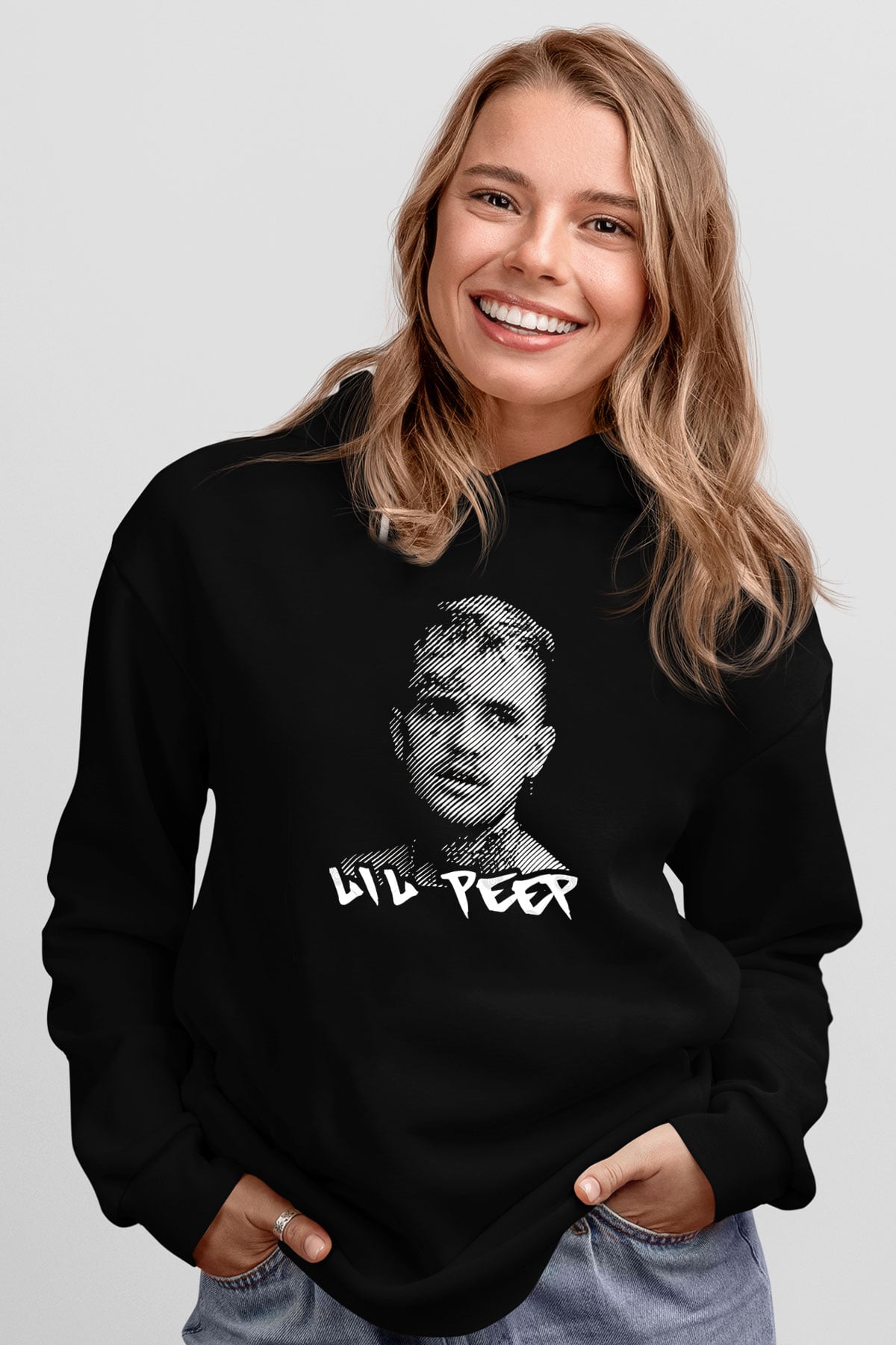 Lil Peep Baskılı Unisex Siyah Hoodie