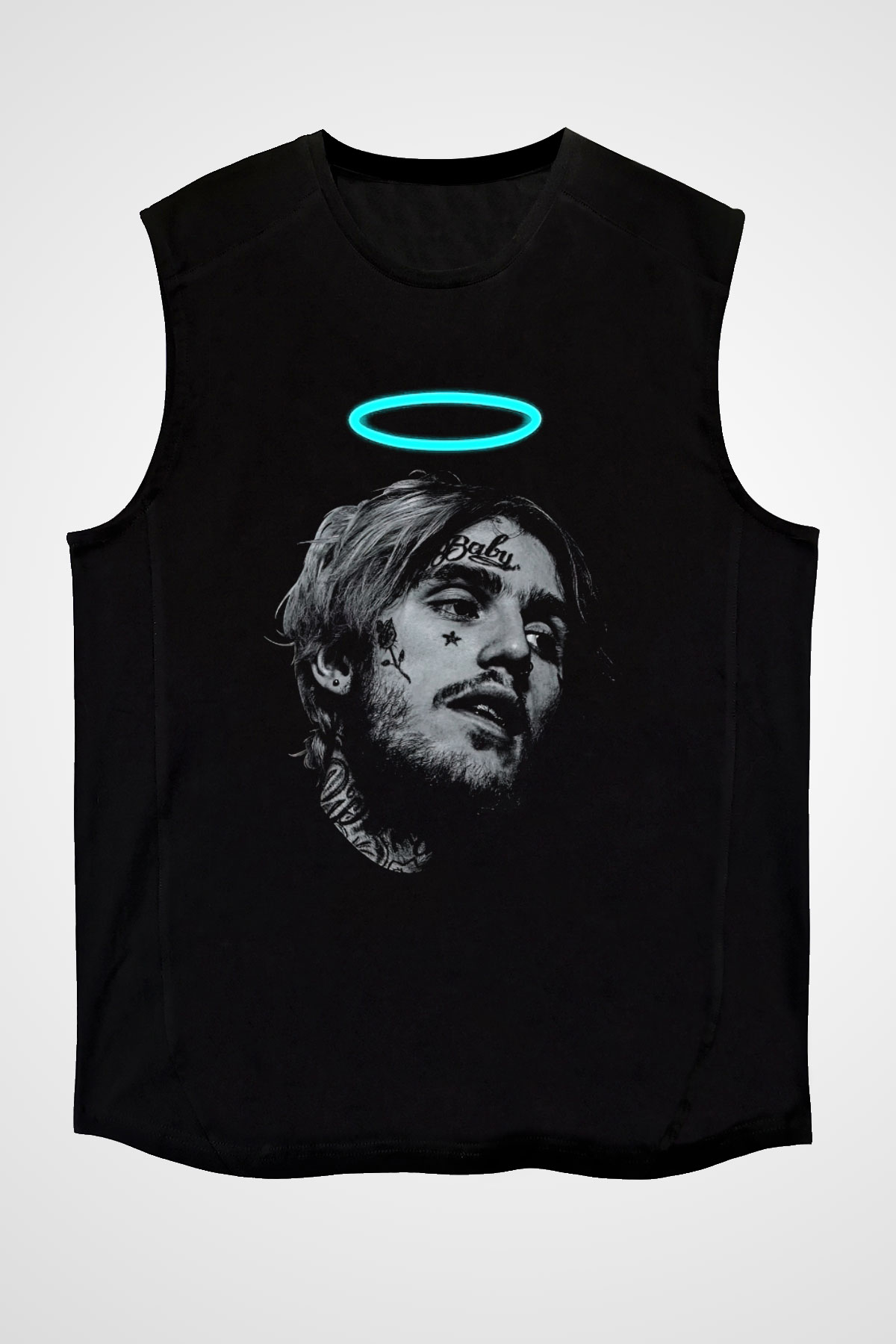 Lil Peep Baskılı Unisex Siyah Kolsuz Tişört - Tshirt