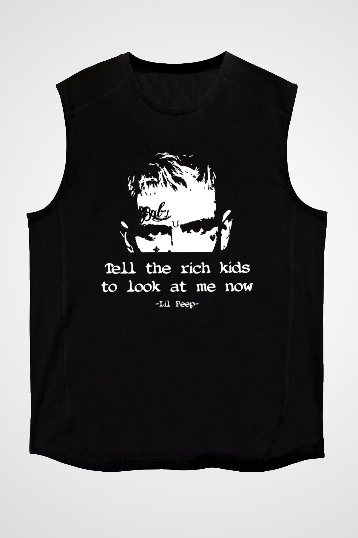 Lil Peep Baskılı Unisex Siyah Kolsuz Tişört - Tshirt
