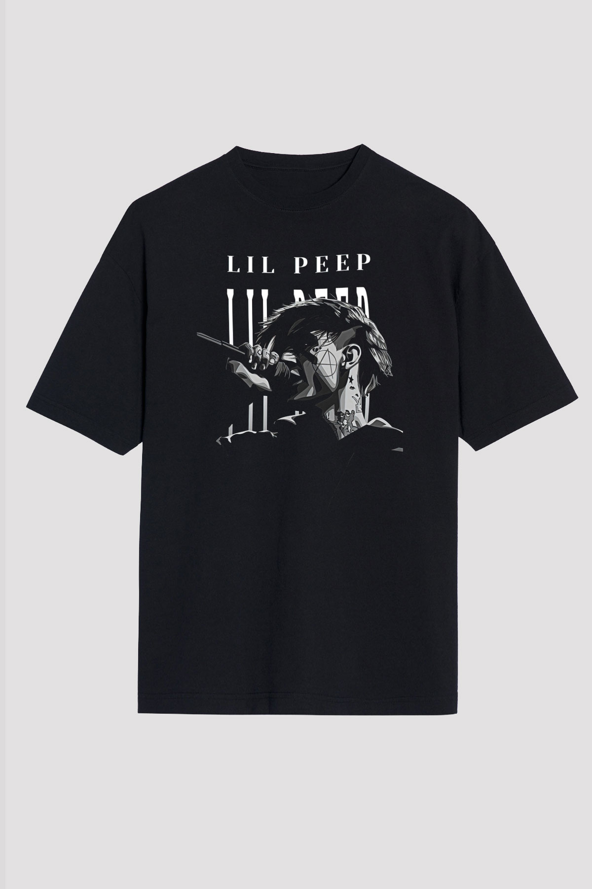 Lil Peep Baskılı Unisex Siyah Oversize Tişört - Tshirt