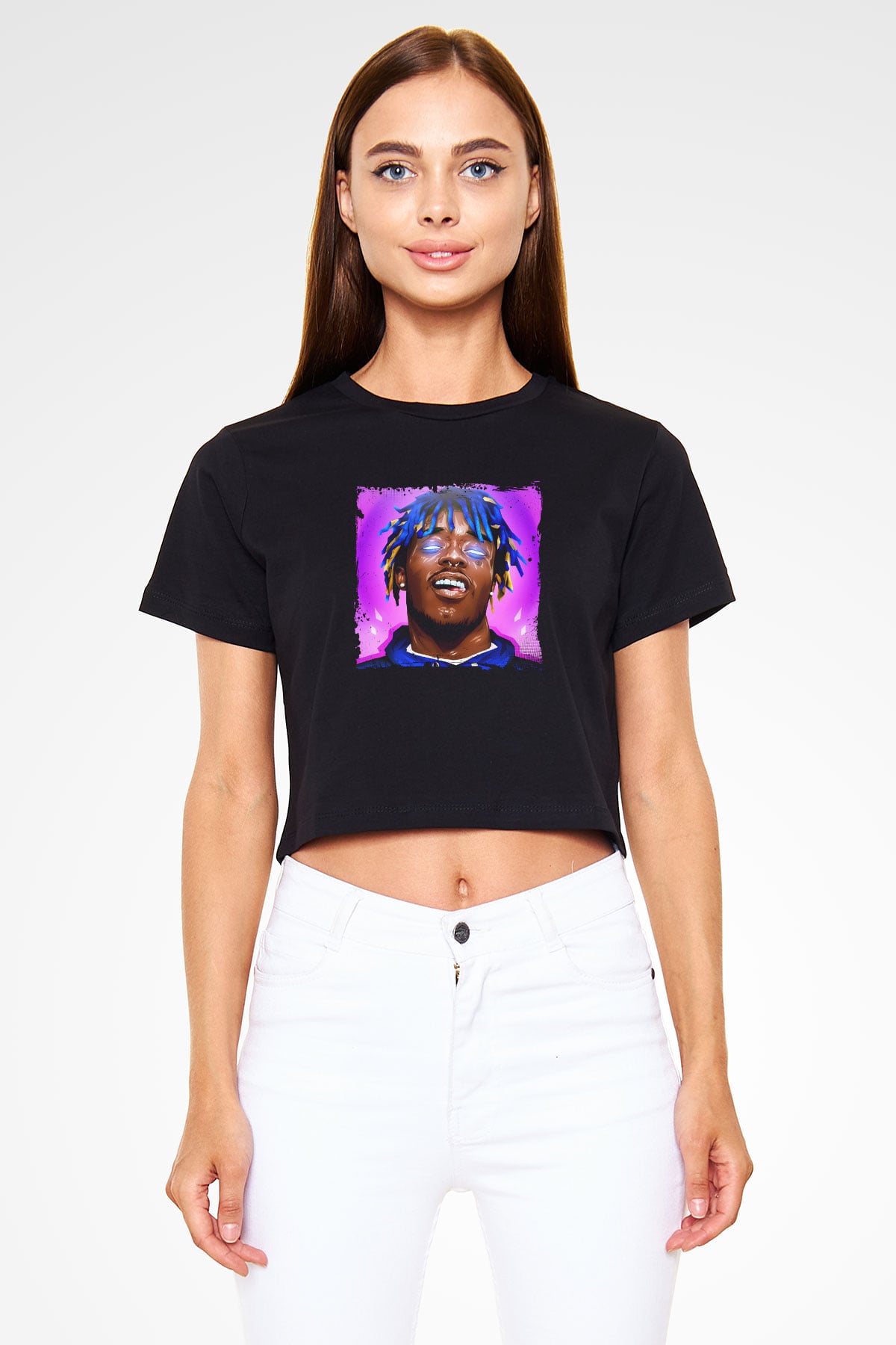 Lil Uzi Vert Baskılı Crop Top Siyah Kadın Tişört