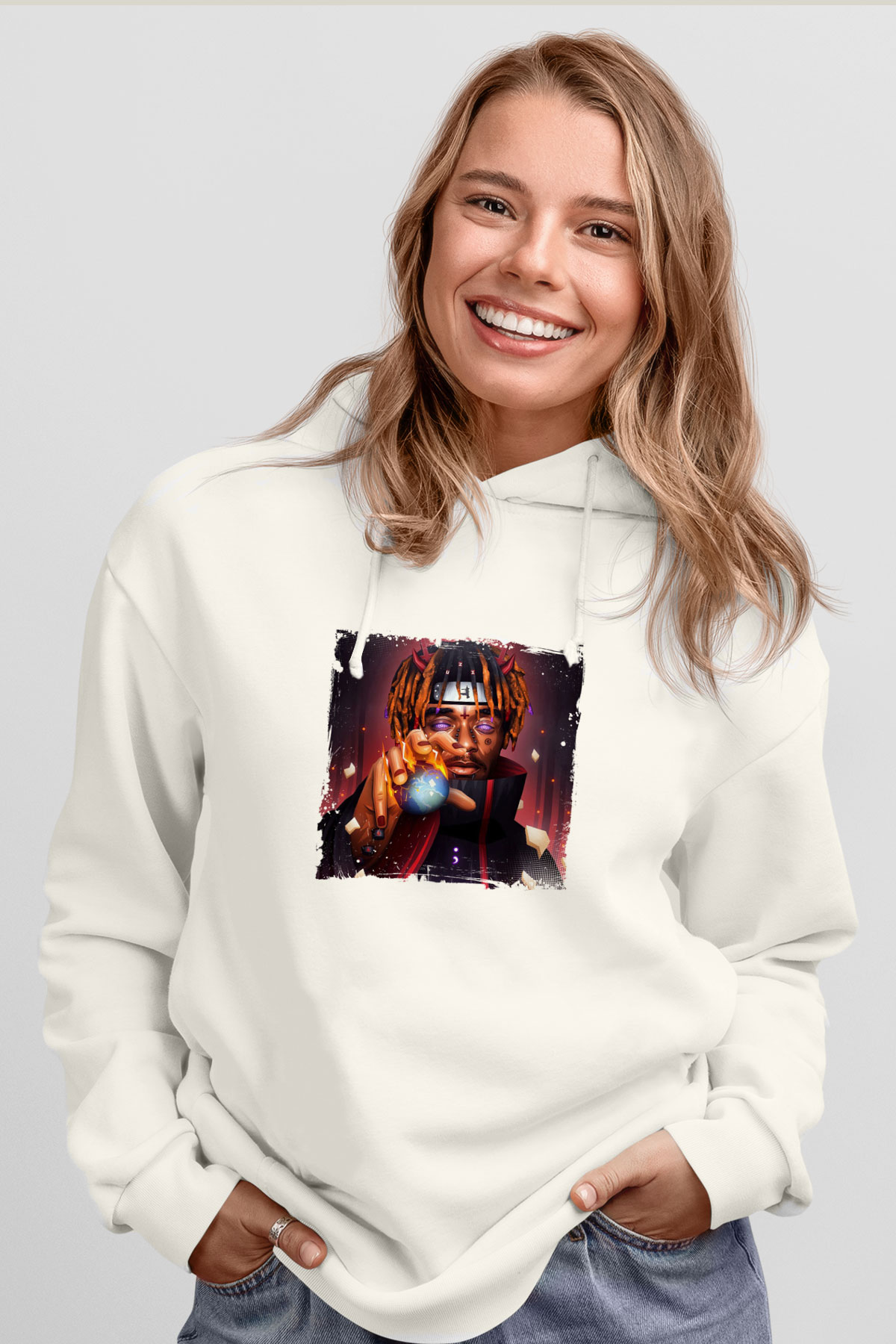 Lil Uzi Vert Baskılı Unisex Beyaz Kapüşonlu Sweatshirt