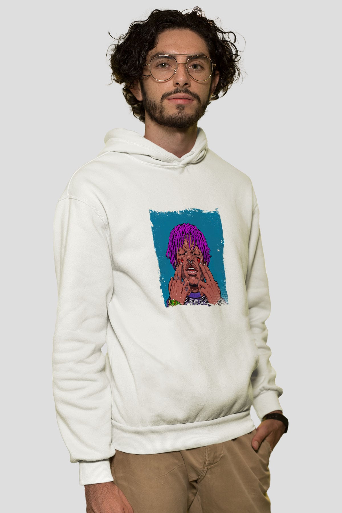 Lil Uzi Vert Baskılı Unisex Beyaz Kapüşonlu Sweatshirt
