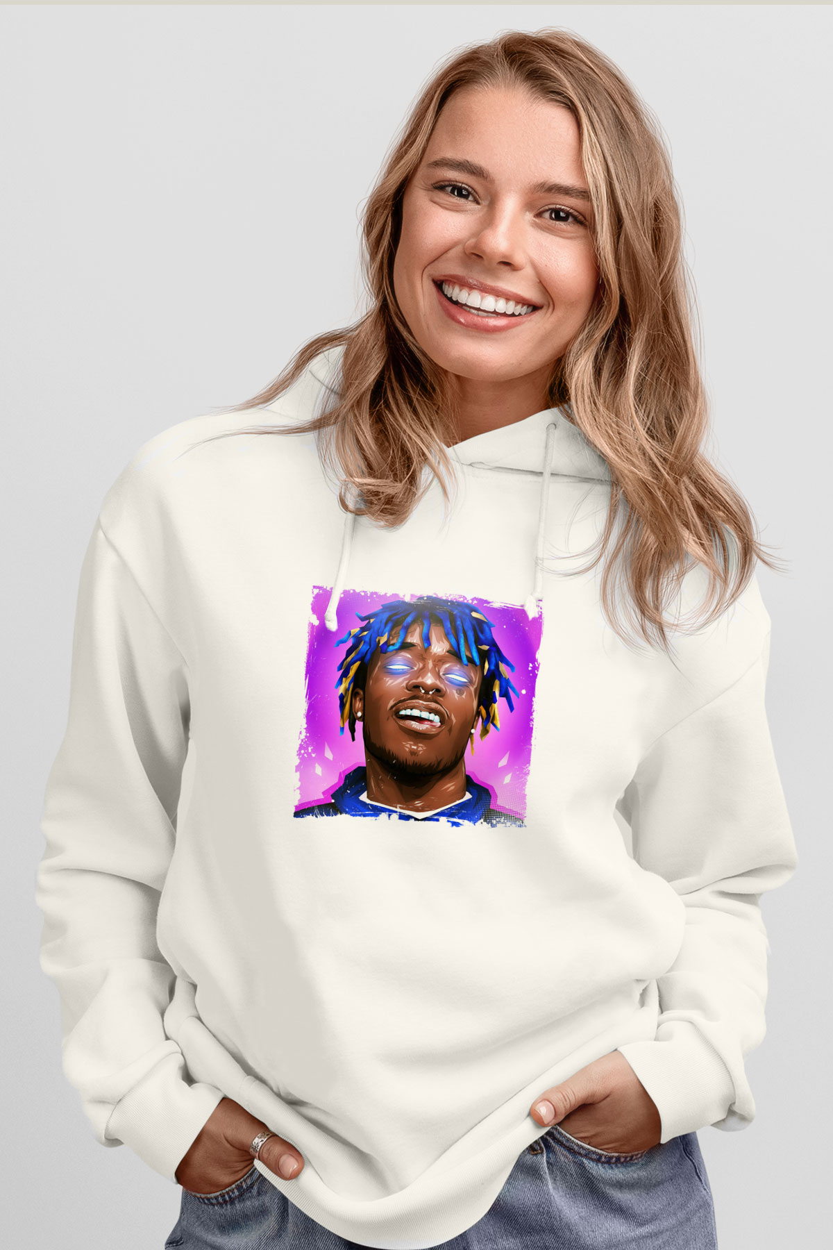 Lil Uzi Vert Baskılı Unisex Beyaz Kapüşonlu Sweatshirt