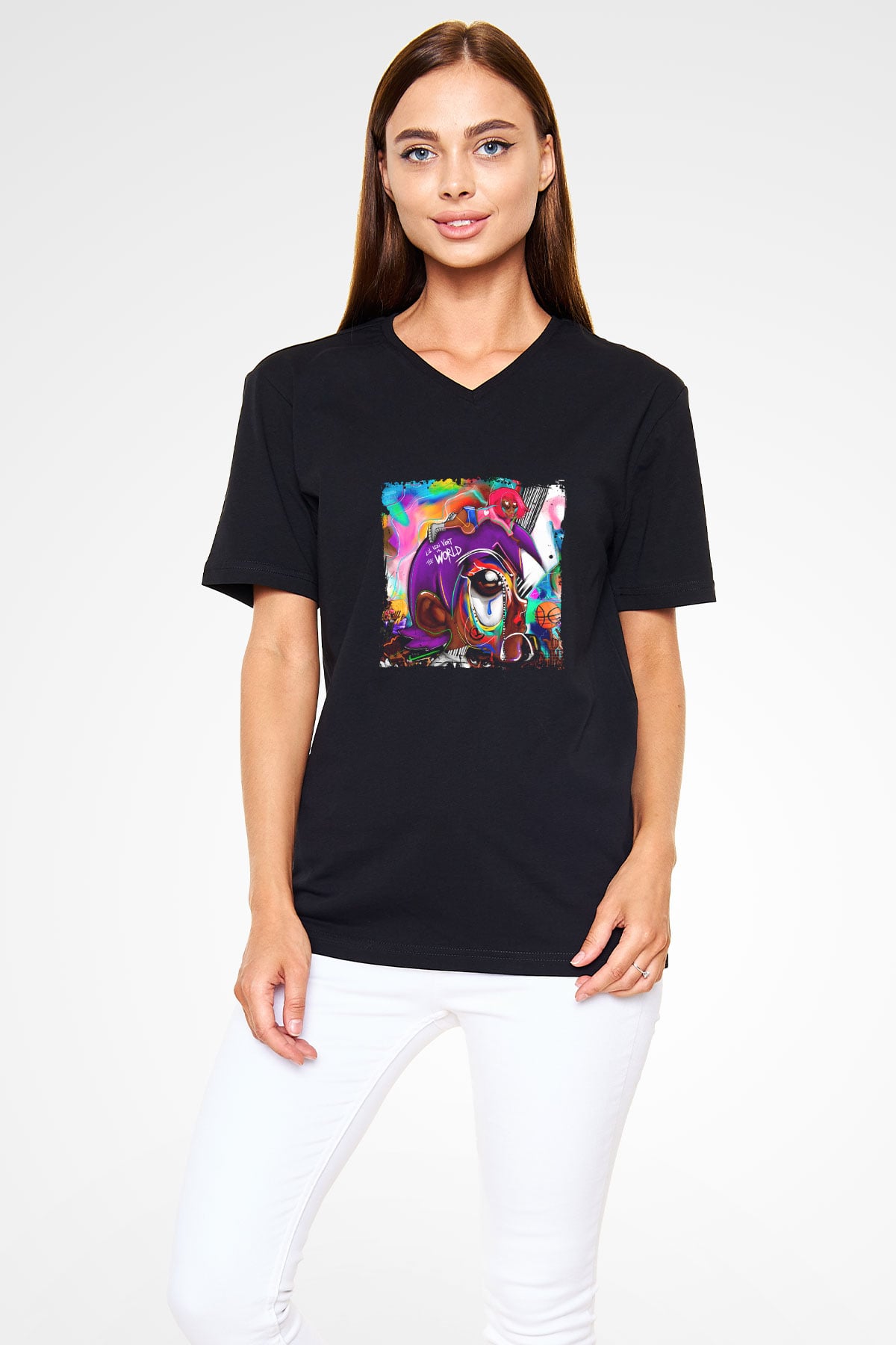 Lil Uzi Vert Baskılı Unisex Siyah V Yaka Tişört