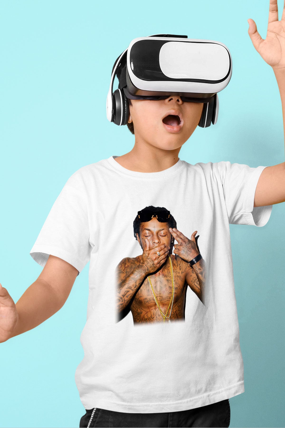 Lil Wayne Baskılı Beyaz Unisex Çocuk Tişört