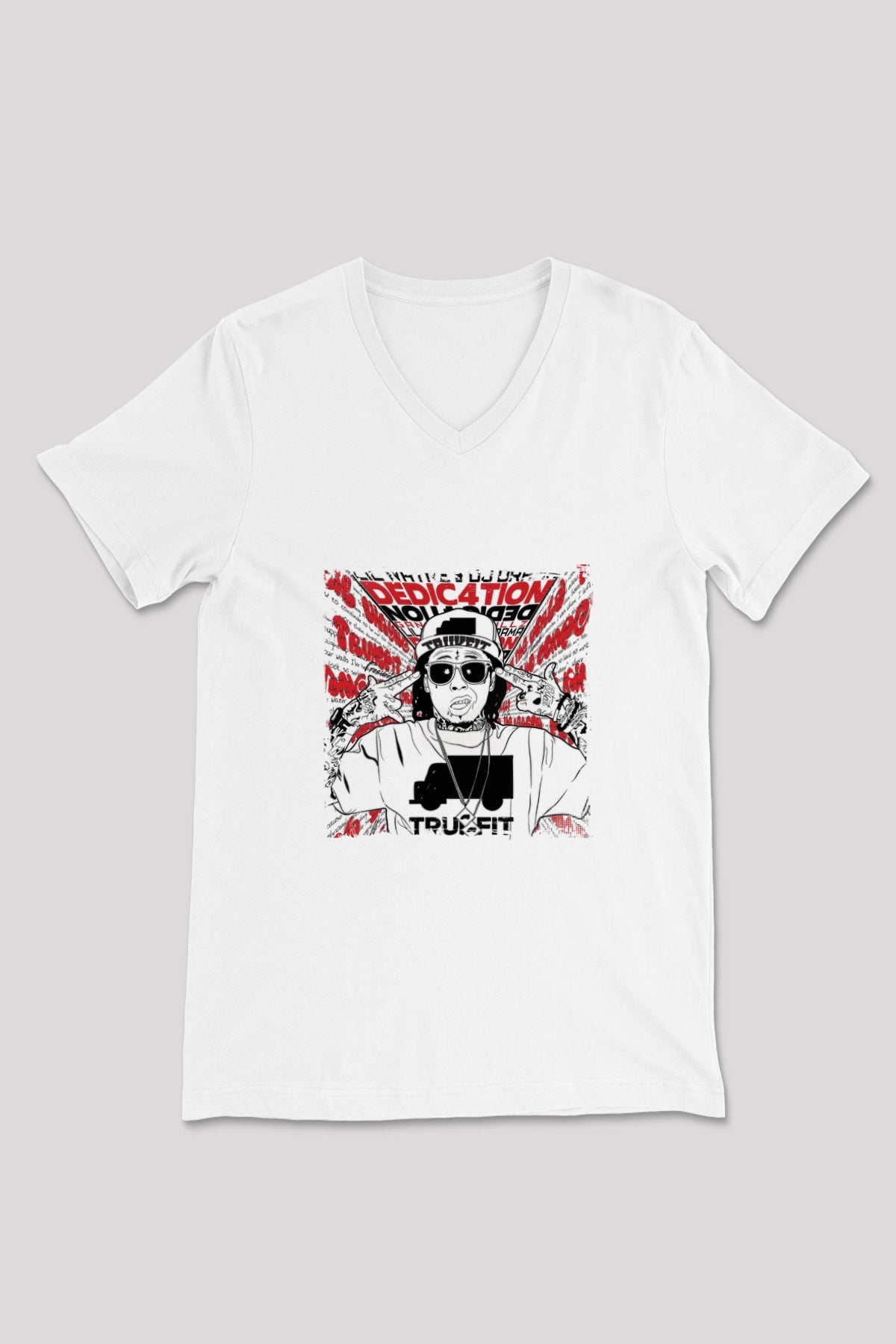 Lil Wayne Baskılı Beyaz V Yaka Unisex Tişört