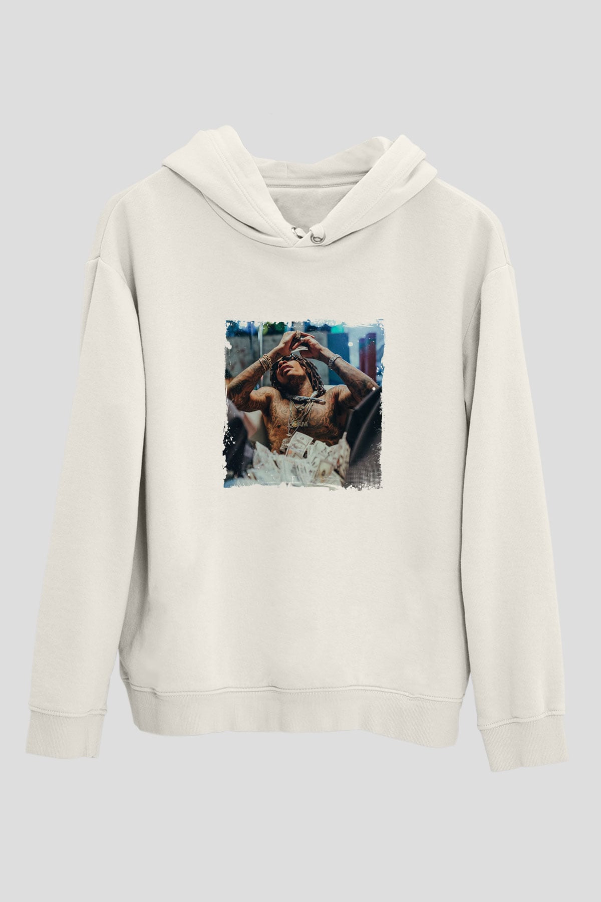 Lil Wayne Baskılı Unisex Beyaz Kapüşonlu Sweatshirt