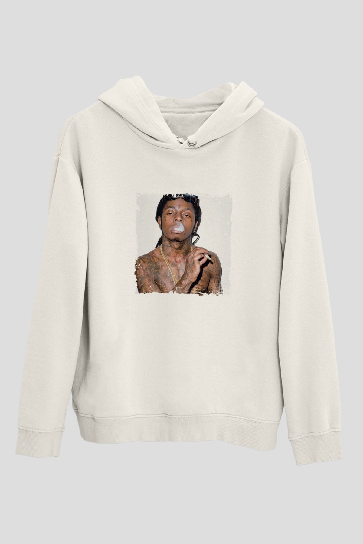 Lil Wayne Baskılı Unisex Beyaz Kapüşonlu Sweatshirt