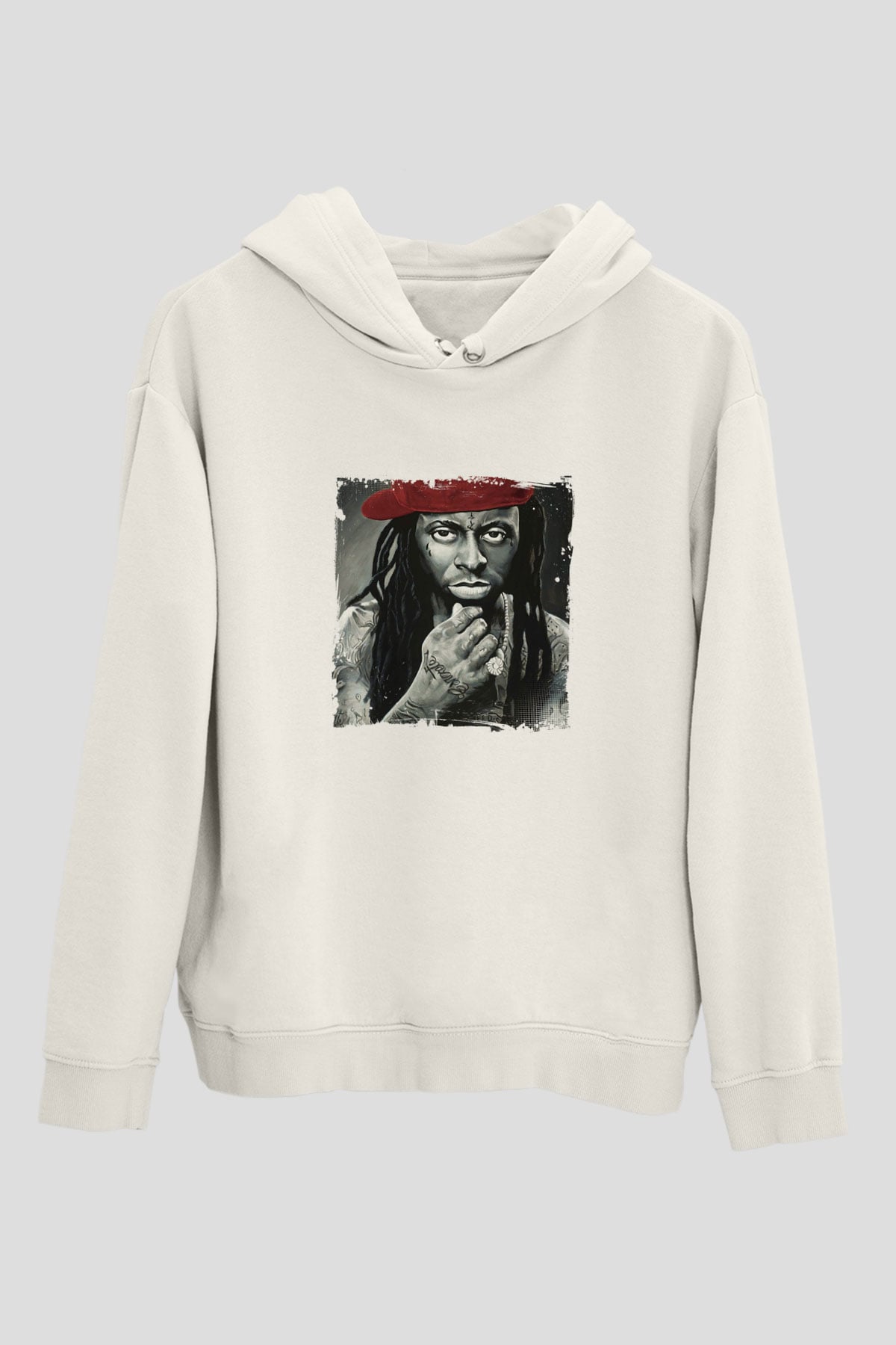 Lil Wayne Baskılı Unisex Beyaz Kapüşonlu Sweatshirt