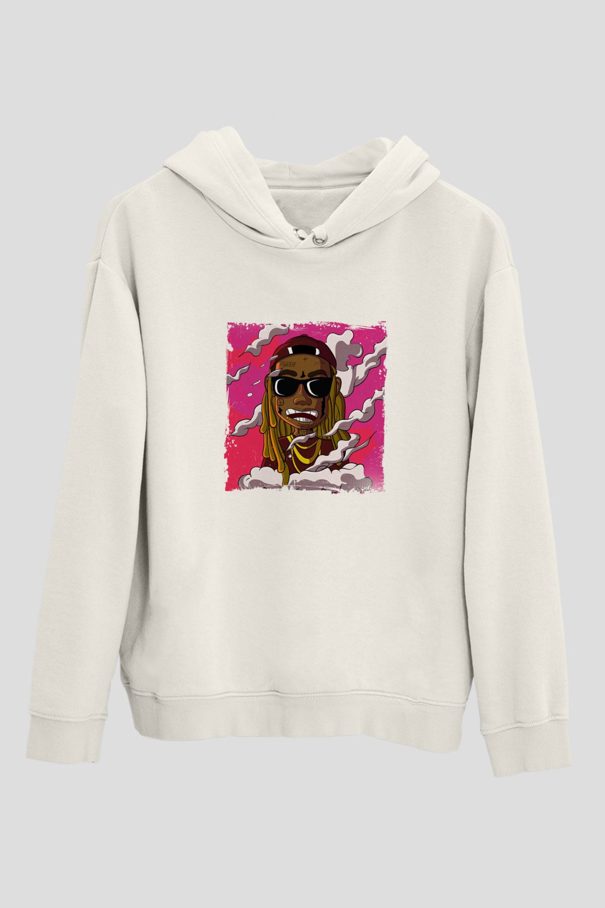 Lil Wayne Baskılı Unisex Beyaz Kapüşonlu Sweatshirt