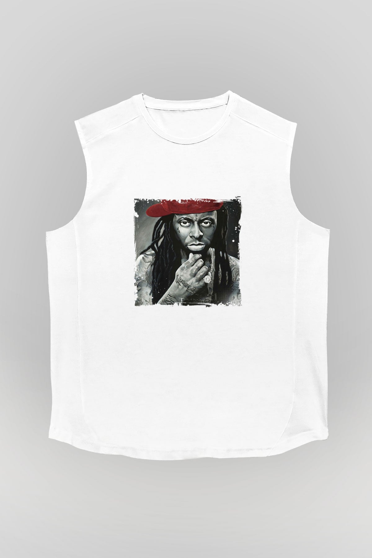 Lil Wayne Baskılı Unisex Beyaz Kolsuz Tişört