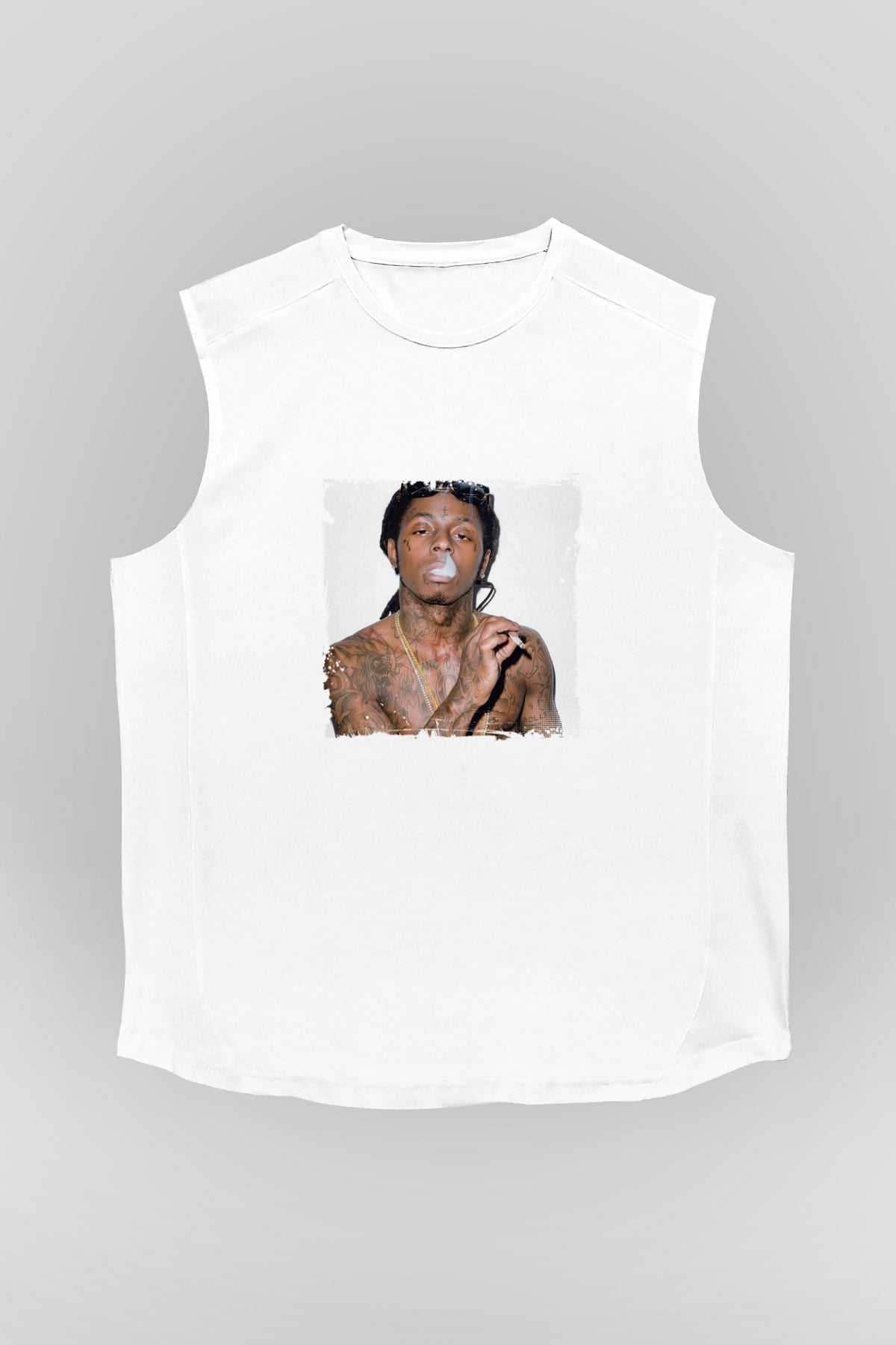 Lil Wayne Baskılı Unisex Beyaz Kolsuz Tişört