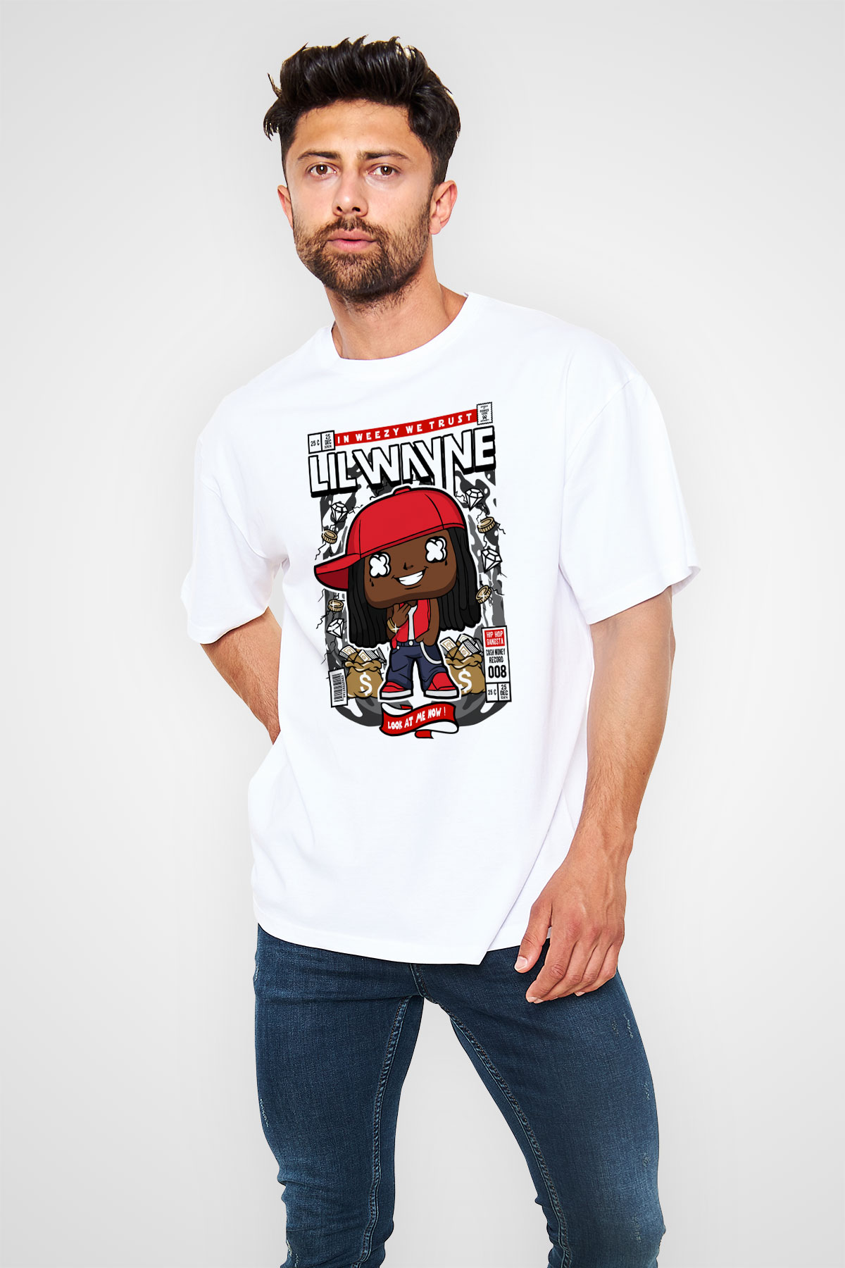 Lil Wayne Baskılı Unisex Beyaz Oversize Tişört