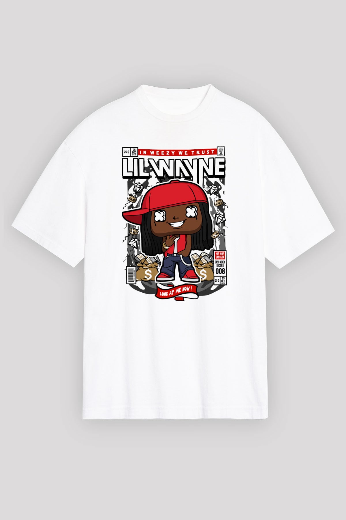Lil Wayne Baskılı Unisex Beyaz Oversize Tişört