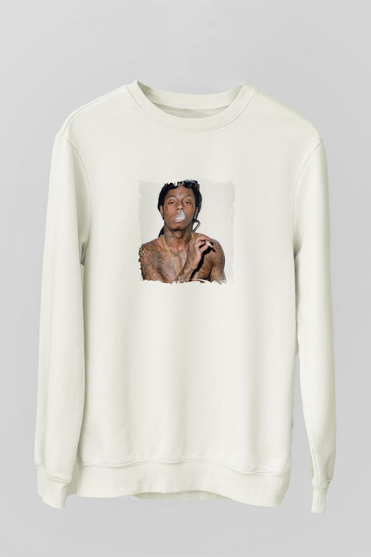 Lil Wayne Baskılı Unisex Beyaz Sweatshirt