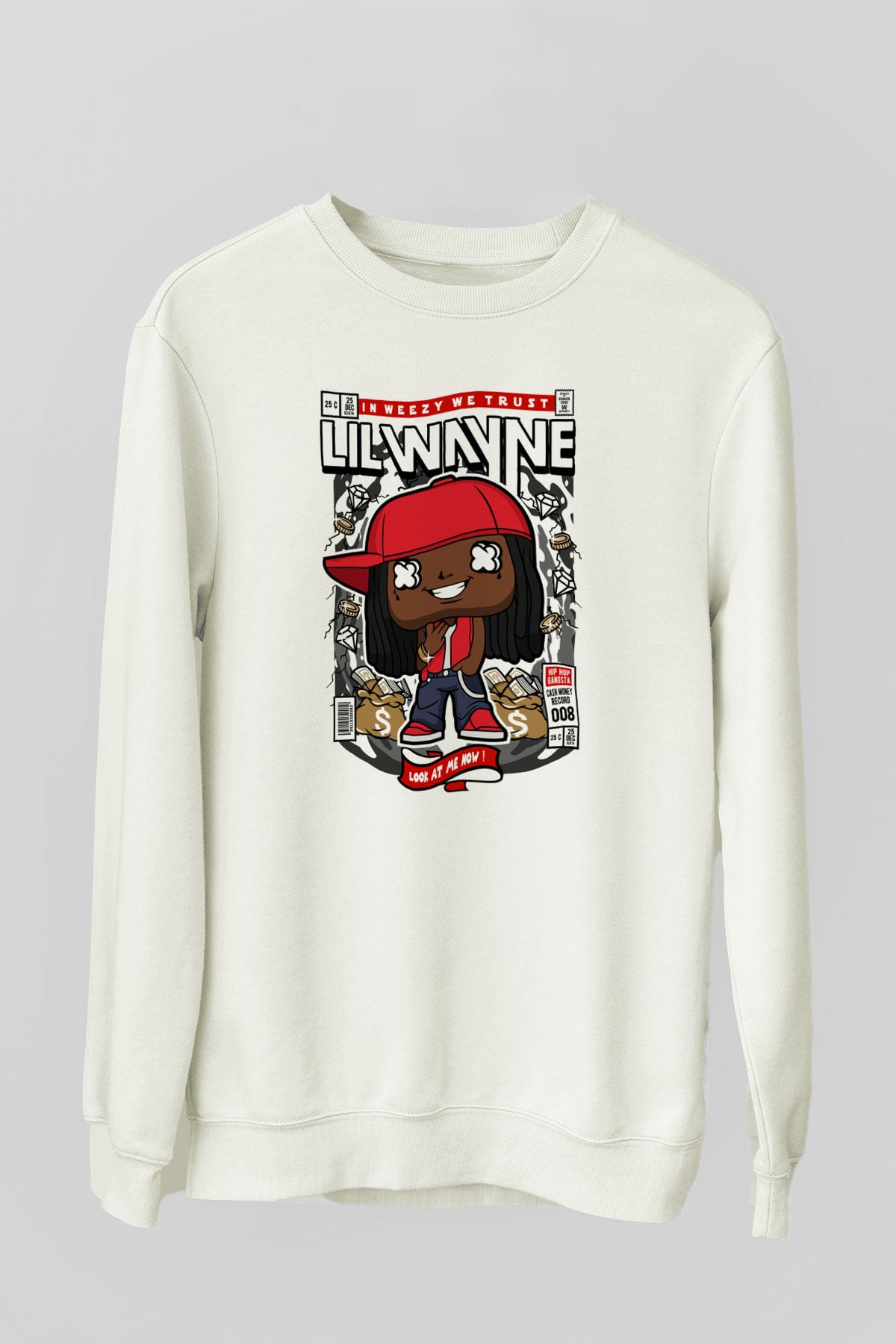 Lil Wayne Baskılı Unisex Beyaz Sweatshirt