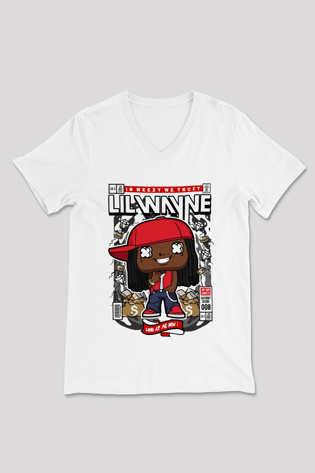 Lil Wayne Baskılı Unisex Beyaz V Yaka Tişört