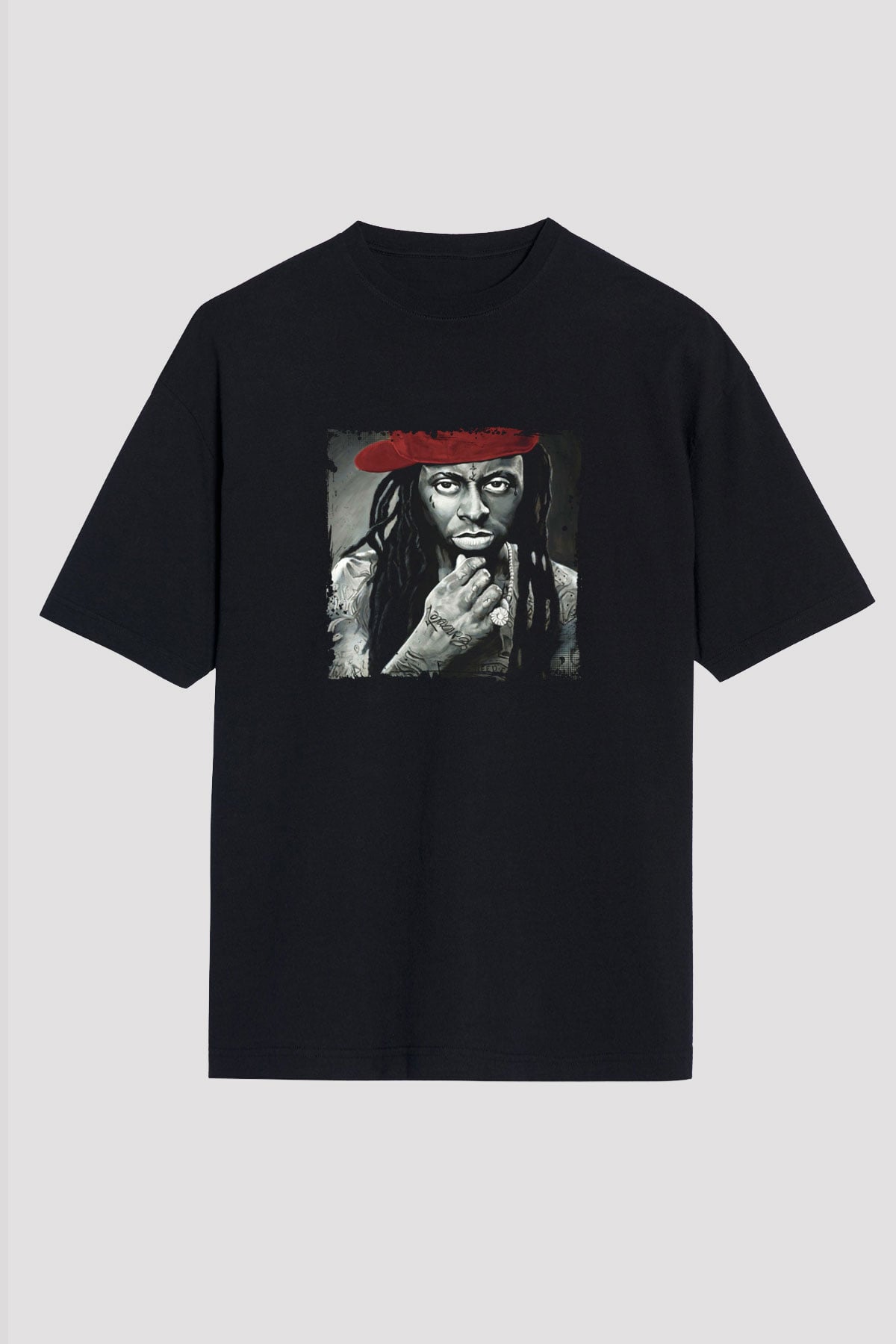 Lil Wayne Baskılı Unisex Oversize Siyah Tişört