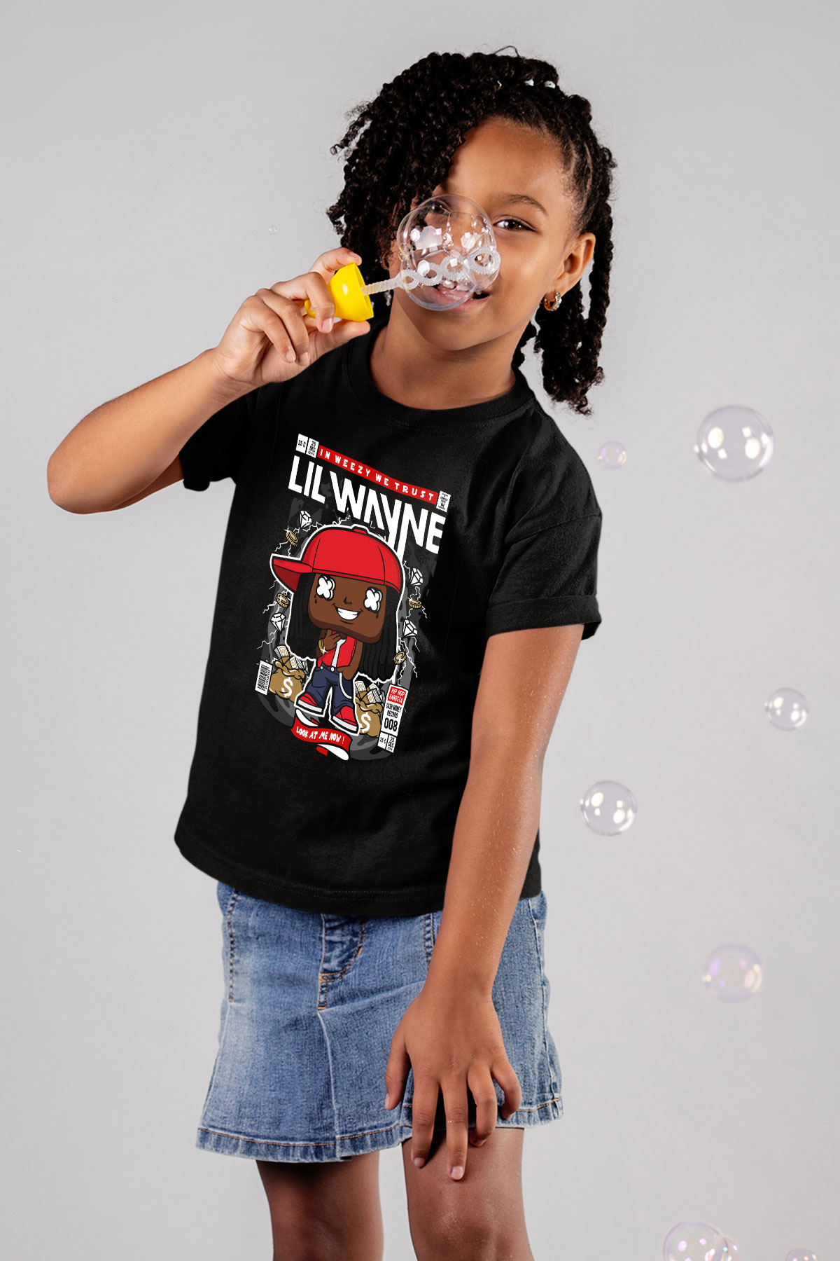Lil Wayne Baskılı Unisex Siyah Çocuk Tişört