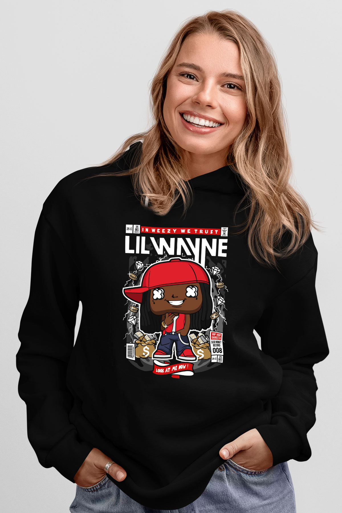 Lil Wayne Baskılı Unisex Siyah Hoodie