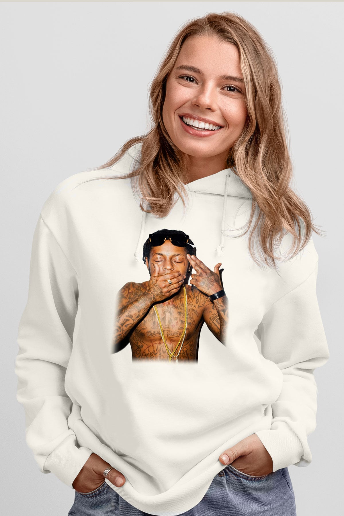 Lil Wayne Beyaz Unisex Kapşonlu Sweatshirt