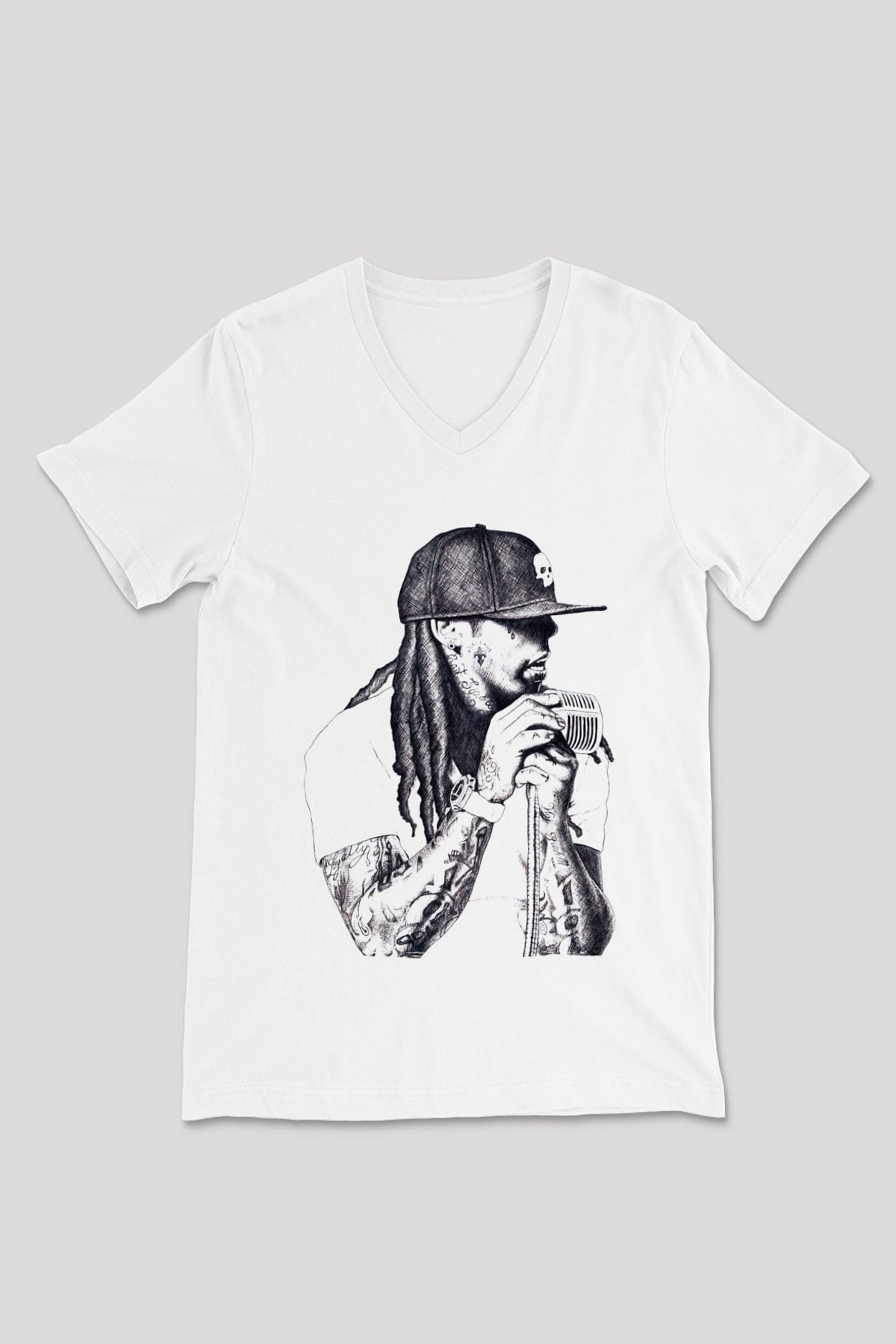 Lil Wayne Beyaz Unisex V Yaka Tişört