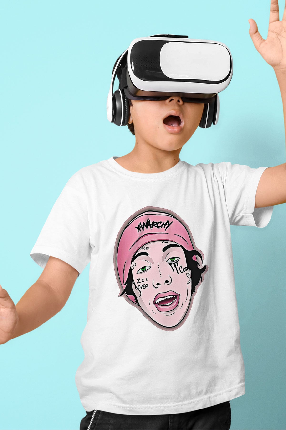Lil Xan Baskılı Beyaz Unisex Beyaz Çocuk Tişört - Tshirt