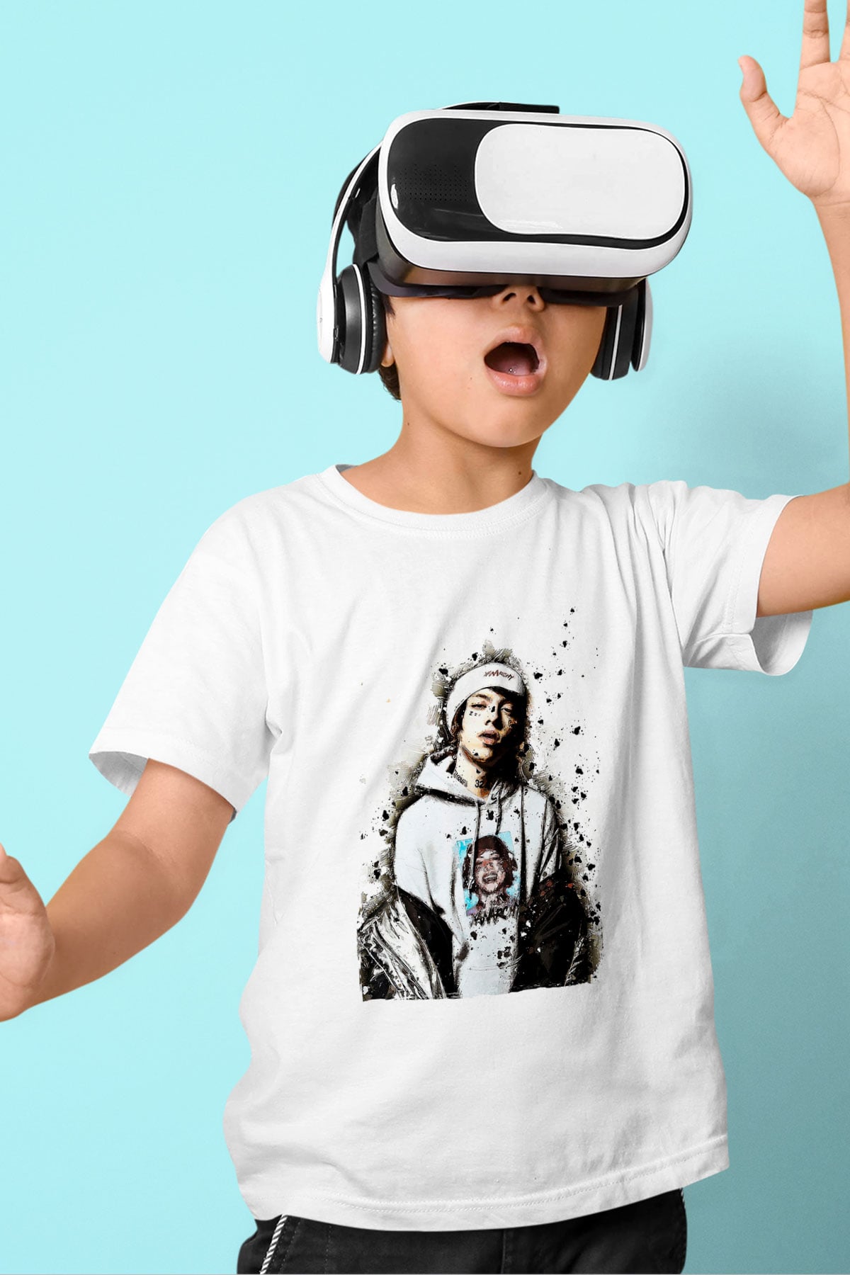 Lil Xan Baskılı Beyaz Unisex Beyaz Çocuk Tişört - Tshirt